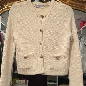 Zara Cream Textured Knit Cardigan